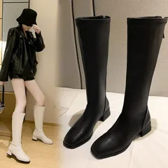 送料無料 ブーツ レディース ニーハイブーツ ロングブーツ PU 美脚 膝丈 4cmヒール 厚底 ジップ付き 韓国風 疲れない 起毛 履きやすい 歩きやすい シューズ 靴 シンプル カジュアル おしゃれ 滑り止め 通勤 通学 秋冬