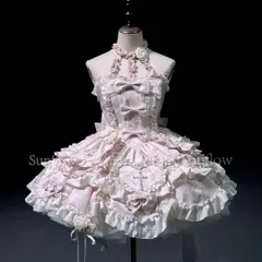 再入荷 人気商品★ゴスロリドレス フリルリボン付きお嬢様 めめしい メイド衣装 可愛い ピンク
