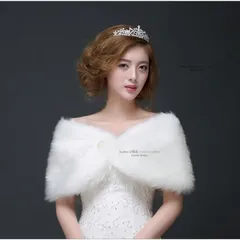 再入荷 ショール ウェディングショール 白 ウェディング ファー ホワイト 結婚式 花嫁 二次会 パーティー ウェディングフェミニン ガーリー チュール前撮り 冬