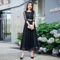 送料無料 ドレス ブライズメイド 大人 ピアノ 発表会 ロングドレス 演奏会 結婚式 袖付き ミモレ丈 体型カバー 二次会 花嫁