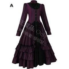 再入荷 人気商品★ロリータ ワンピース単品 クラロリ ゴスロリ 長袖 袖付き Aライン Lolita リボン フリル裾 クリスマス レディース コスチューム 衣装 かわいい 仮装