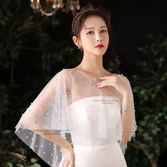 再入荷 ウェディングショール ショール 白 パール ウェディング ホワイト 結婚式 花嫁 二次会 パーティー ウェディングフェミニン プリンセス 森ガール チュール