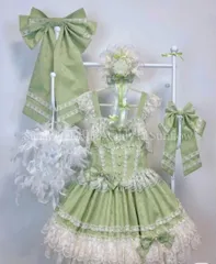 再入荷 人気商品★ゴスロリ ロリータドレス JSK甘ロリ ロリィタドレスリボン付き ライトグリーン