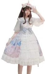 再入荷 【特価】人気商品★ロリータ ワンピース ひざ丈 ドレス ジャンパースカート キャッスル柄