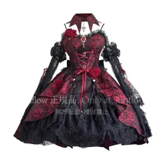 再入荷 人気商品★ゴスロリドレス ロリィタ ゴシック風 小悪魔 地雷系 姫袖 レースドレス薔薇付き