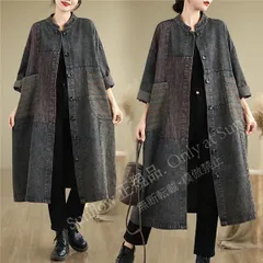 再入荷 レディースデニムアウター 切り替え 羽織り ロング丈 長袖綿 ゆったり 体型カバー こなれたリバースデニムコート オーバーサイズのゆるっと感GOOD