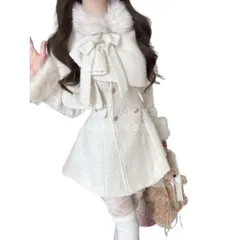 再入荷 【特価】人気商品★ワンピース+マントコート ロリータ 長袖 2点セット レディース ギャル ガール系 量産型 森ガール 人気 Aライン 着痩せ 学院風