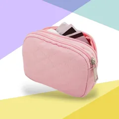 ダブルファスナーポーチ ピンク キルティング