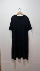 UNIQLO ユニクロ ブラック 半袖 ロング ONE PIECE (レディース L)