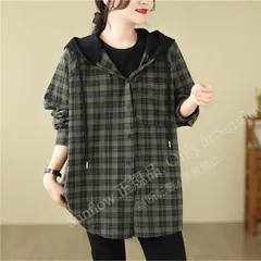 再入荷 カーディガン レディース春トップス 長袖チェック柄 フード付き オーバーサイズ 自然に体型カバー ヒップまで隠れる丈感 ライトアウターとしても◎