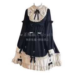 再入荷 【特価】人気商品★ロリータ風 ゴスロリ ゴシック ワンピース コスプレ衣装 長袖 大きいサイズ 黒 フリル リボン ゆめかわいい 森ガール 萌え