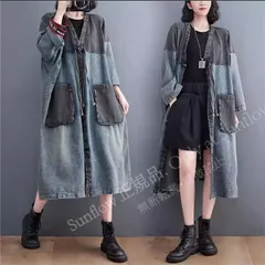 再入荷 アウター春トップス レディース ロングジャケット デニム 切り替え 大きいサイズおすすめ カジュアル今っぽい着こなしに トレンド感たっぷりなデザイン