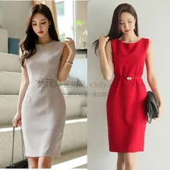 再入荷 赤 ワンピース フォーマル 通勤 OL 膝丈ワンピース ノースリーブ タイトワンピース ひざ丈 20代 30代 ワンピースドレス パーティー 二次会