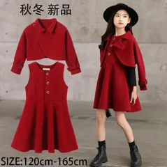 再入荷 2024 新作 秋冬 新品 韓国 子供服 セットアップ 女の子 お姫様 誕生日 結婚式 クリスマス 赤い 2点セット キッズ 長袖 ショート丈コート+ジャンパースカート おしゃれ カワイイ スウィート 子ども服 小学校