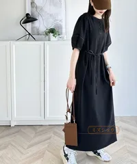 再入荷 ワンピース レディース 前後 配色 ランタンスリーブ ワンピ ウエスト リボン サイド スリット ふんわり A ライン デイリー スタイルアップ 華奢見せ 大きいサイズ ロングワンピース 半袖 マキシワンピース 春 夏