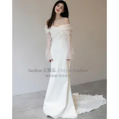 再入荷 ウェディングドレス オフショルダー ウェディングドレス 大きいサイズ 3L 4L 小さいサイズ ウェディングドレス 二次会 シンプル 袖あり 長袖 トレーン 前撮り