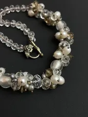 美品 ヴィンテージ調 淡水パールと水晶ガラスの編み込みネックレス ｜ ローズマンテル