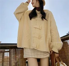 送料無料 ニット セーター カーディガン アウター フード付き ロング トグルボタン 無地 ケーブル編み レディース 長袖 無地 大きいサイズ 袖リブ ジャケット 暖かい ファッション やわらかい ソフト デイリー