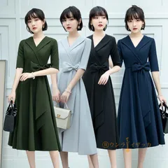 送料無料 ワンピース レディース Vネックドレス パーティードレス ドレス シンプル 謝恩会 発表会 演奏会 同窓会 成人式 フォーマル 女子会 誕生日 可愛い 20代 30代 40代