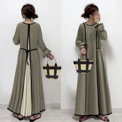 送料無料 ス レイヤード風 ロングワンピース Aラインワンピース 重ね風 ロング丈 レディース プリーツ シンプル 切り替え 秋冬 新作 長袖