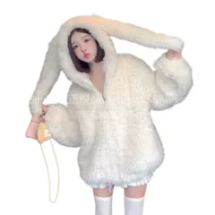 再入荷 【特価】人気商品★可愛い モコモコパーカー レディース ウサギ耳 ボアジャケット 長袖 無地 裏起毛 柔らかい ボアコート 前開きジッパー 地雷系 量