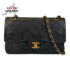 シャネル ヴィンテージ マトラッセ ココマーク ターンロック ダブルフラップ ブラック レザー チェーンショルダーバッグ 506199【中古】