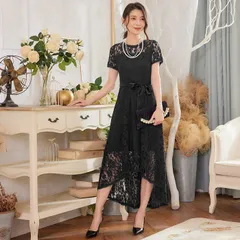 送料無料 ロングワンピース パーティードレス ドレス ドレスワンピース 総レース シースルー袖 ロング丈 結婚式 披露宴 二次会 お呼ばれ 20代 30代 40代 レディース フォーマル 春 夏 秋 冬 お呼ばれ