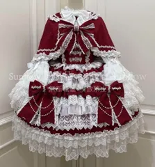 再入荷 【送料無料】コスプレ衣装 【韓嬢十字心結】ゴスロリロリータドレスフリル付ロリィタドレ赤と白