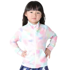 【新品】 [HEAZEL] ヘーゼル キッズ ラッシュガード フードなし スタンドカラー ジップ 子供 学校 長袖 UVカット UPF50+ タイダイ 130サイズ