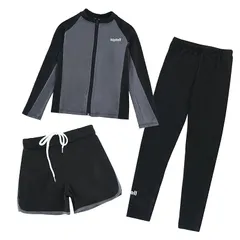 【新品】 [chickiddos] キッズ 水着 男の子 ラッシュガード 長袖 短パン+長ズボン 上下3点 セットアップ 子供服 ジュニア 速乾 グレー スクール水着 海遊び UVカット 水泳 速乾 グレー