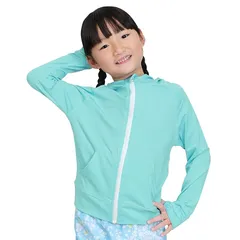 【新品】 [HEAZEL] ヘーゼル キッズ ラッシュガード パーカー フード UVカット ジップ 長袖 水着 男の子 女の子 UPF50+ 杢グリーン 140サイズ