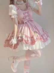 ロリータ マント付き ワンピース 森ガール ショート丈 ドレス リボン