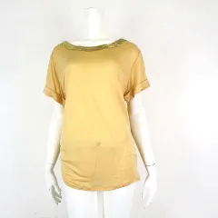 ポールスチュアート PAUL STUART カットソー Tシャツ メタルビーズ襟 落ち感 とろみ 半袖 M 6 イエローのサムネイル