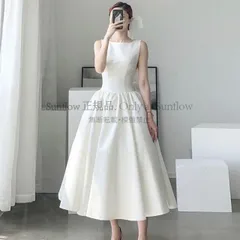 再入荷 ウェディングドレス 白 ウェディングドレス 大きいサイズ 3L 4L ウェディングドレス ミモレ丈 ノースリーブ シンプル 二次会 バックオープン バックリボン