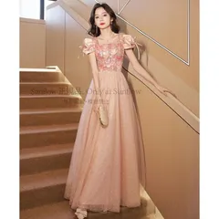 再入荷 ウェディングドレス カラードレス 結婚式 二次会 花嫁 ドレス ピンク パフスリーブ オフショルダー 大きいサイズ Aライン フレア3L 4L 小さいサイズ