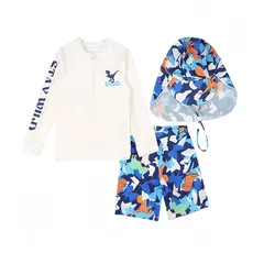 【新品】 [Ymgot] 子供 水着 男の子 セパレート 3点セット キッズ 水着 ラッシュガード 長袖 ベビースイミング 恐竜柄 スクール水着 水遊び 海水浴 (JP, 身長, 140, ホワイト)