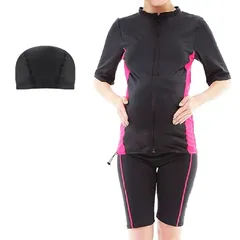 【新品】 (ケラッタ) マタニティ 水着 マタニティ水着 【キャップ付き 3点セット】 フィットネス パンツ 半袖 冷え防止 セパレート ラッシュガード めくれ防止 スイミング 水泳 (XL, ピンク)