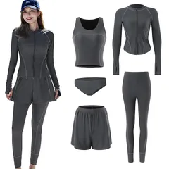 【新品】 水着 レディース ラッシュガード 5点セット 体型カバー セパレート タンキニ フィットネス水着 uvカットパーカー タンクトップ レギンス 指穴空き 水陸両用 UPF50+ 冷感 オシャレ 女性用