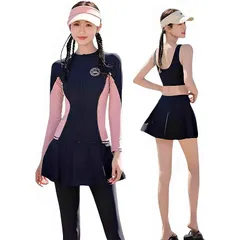 【新品】 [InSomila] 水着 体型カバー レディース ラッシュガード 4点セット UPF50＋ UVカット ビキニ フィットネス セパレート タンキニ ショートパンツ スカート レギンス付き 大きいサイズ 可愛い 日焼け防止 水陸両用 (JP, ア