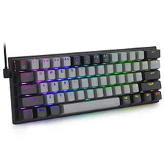 e元素ゲーミングキーボード 赤軸を採用 テンキーレスUS英語配列 有線61キー メカニカルキースイッチ RGB発光LEDバックライト 60％小型コンパクト設計 Windows/Macに対応のゲーム/オフィス用キーボード (グレー+ブラック，赤 bfa4d668