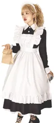 新品 [Lady Lazy] [レディレイジー] メイド コスプレ 長袖 ロング スカート エプロン 白 黒 メイド服 (XL)