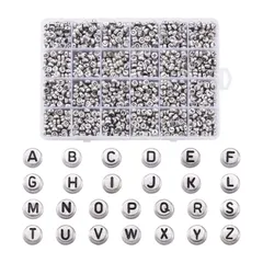 新品 約1728個/箱 シルバー アルファベット アクリルビーズ 英字 A～Z 円形 カラーメッキ 不透明 ビーズ おしゃれ アクセサリーパーツ ジュエリー用 DIY ハンドメイド 手芸材料 手作り素材 クラフト用品