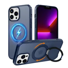 新品 iPhone 12/ iPhone 12 Pro 適用 ケース 縦横両対応リング 360°回転スタンド magsafe対応 ワイヤレス充電 米軍MIL規格 耐衝撃 半透明 マット感 iPhone12/ iPhone 12Pro 兼用カバー 6.1インチ