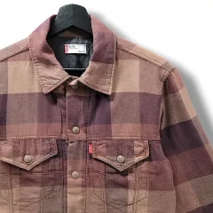 M LEVI'S ブラウン 赤タブ チェックパターン スナップ シャツジャケット