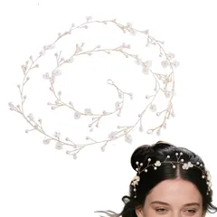 【人気商品】リーフ 小花 カチューシャ 花冠 手作り カチューシャ 花かんむり 入学式 卒業式 パール 結婚式 髪飾り 披露宴 花嫁 和装 写真撮影 プレゼント ヘッドドレス 成人式用 女の子 (ゴールド100cm)