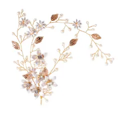 【数量限定】ヘッドドレス ウェディング 花嫁 ブライダル 髪飾り パール ライン ストーン ゴールドリーフ 手作り 和風 髪留め Doyime ヘアアクセサリー お呼ばれ 結婚式披露宴 二次会 和装 パーティー 演奏会 卒業式 成人式 入学式 発表会