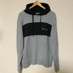 (^w^)b Champion チャンピオン パーカー 切替 ツートン グレー ブラック スウェット フーディ ロゴ刺繍 Cロゴ バイカラー 人気 定番 古着 ストリート メンズ レディース ユニセックス 男女兼用 サイズMEDIUM　OM11512YS
