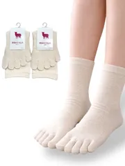 日本製 奈良県産 絹（シルク）100% 5本指 クルー丈 2足組