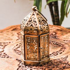 モロッコスタイル　キャンドルランタン 吊り下げ／スタンド兼用【ロウソク風LEDキャンドル付き】 高さ：14cm 幅：8c
