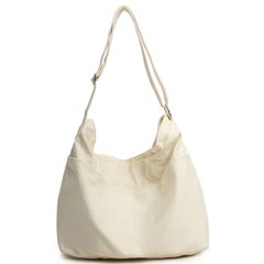 超美品 大容量 ホワイトキャンバスショルダーバッグ アイボリー 古着 